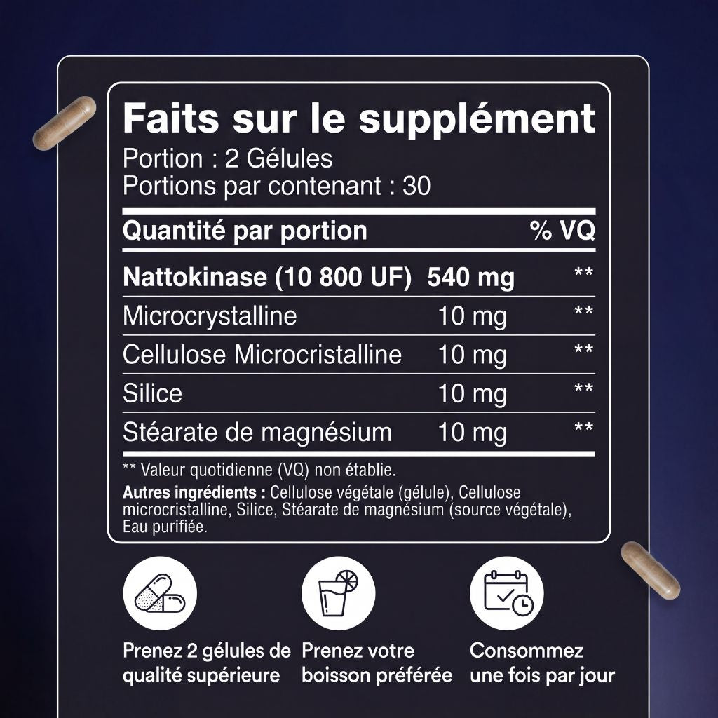 Nattokinase 10 800 FU — Soutien avancé de la circulation sanguine et du cœur